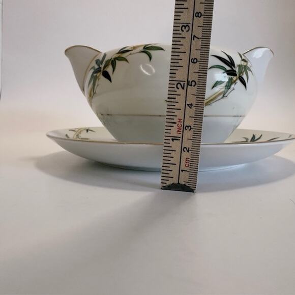 Kent Bali Hai China Gravy Boat/Attached Underplate Bamboo On Rim, Cream Rim VTG - Picture 14 of 16